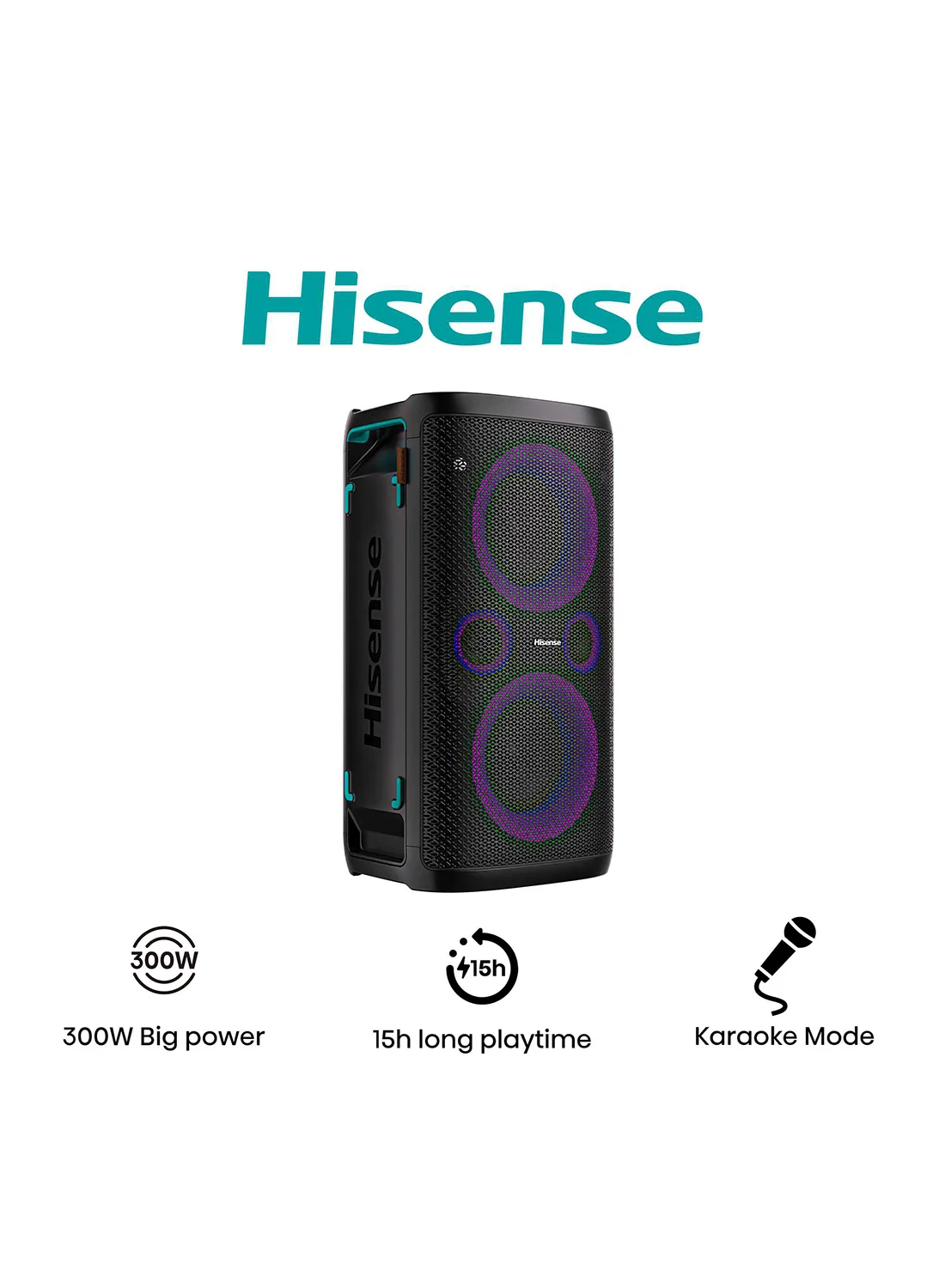 Premium Portable Party Speaker System with Dual 13.3cm Subwoofers, 300W Output, Wireless Charging, IPX4 Splash Proof (Black) xnfeq