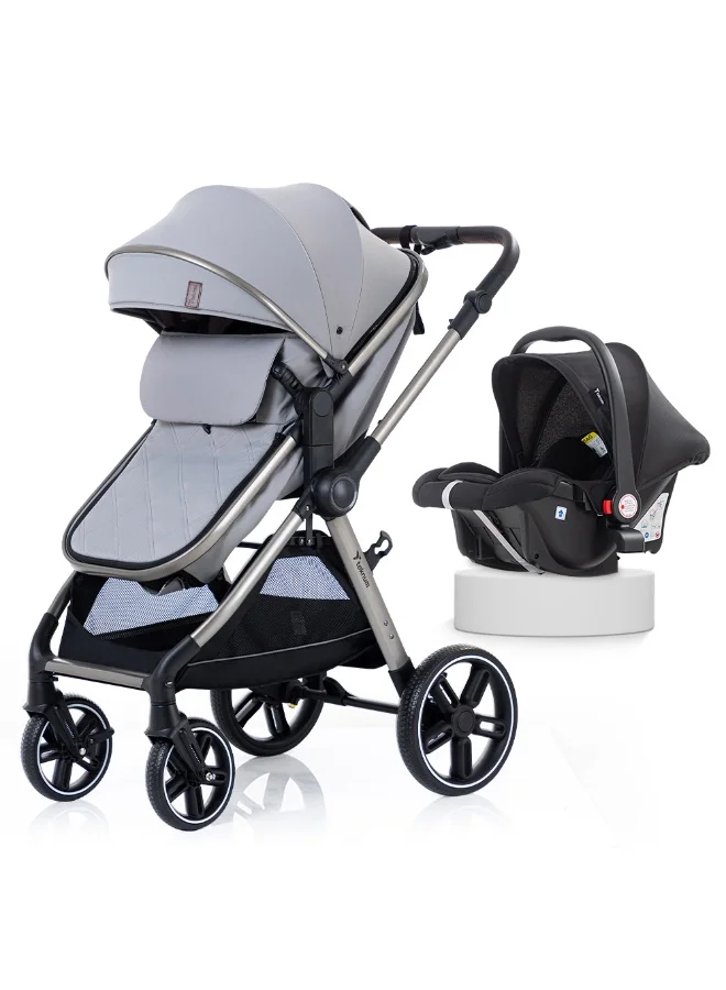 TEKNUM 3-in-1 Travel System Stroller with Infant Car Seat and Adaptor (Grey) 0m1kw