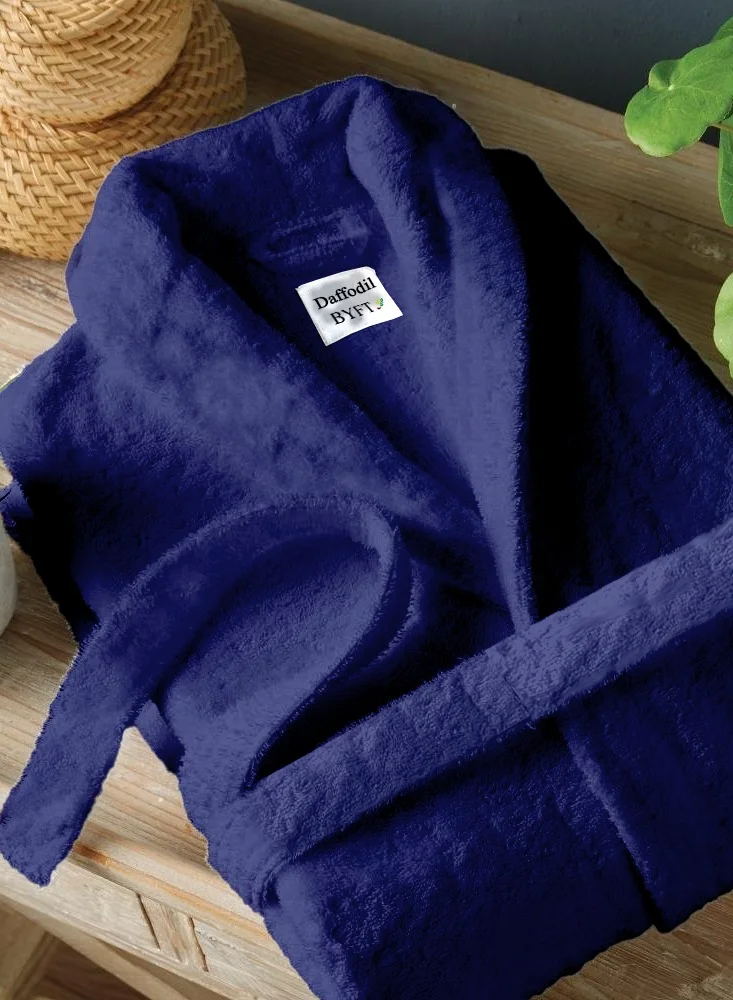 BYFT Premium Terry Cotton Bathrobe, Highly Absorbent Hotel Quality Spa Robe for Men and Women (Navy Blue, 400 GSM) vjadg