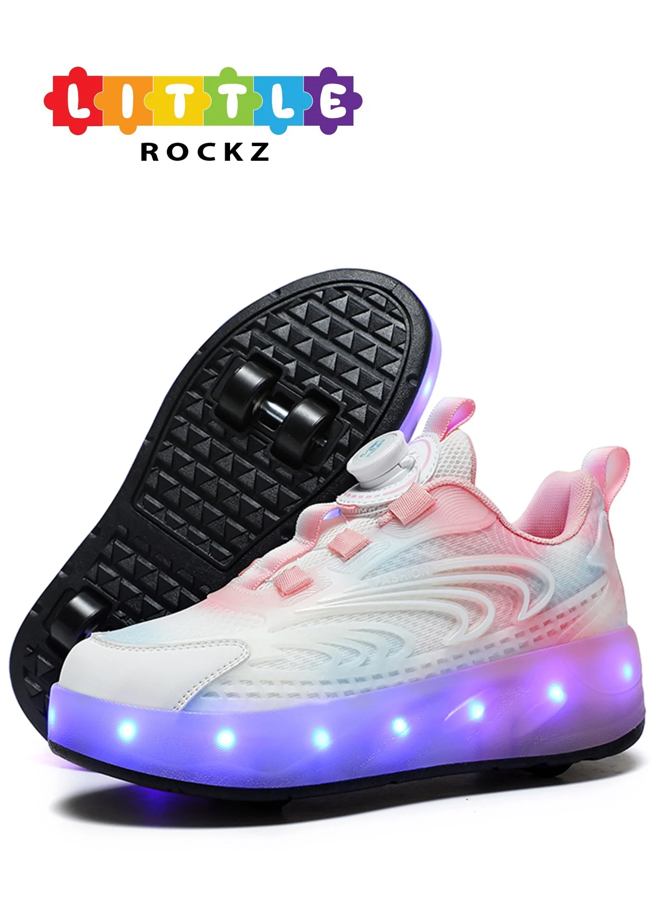 LITTLE ROCKZ LED Light-Up Roller Sneakers with Double Wheels and Lightning Sole (Unisex, Kids) 3gppy