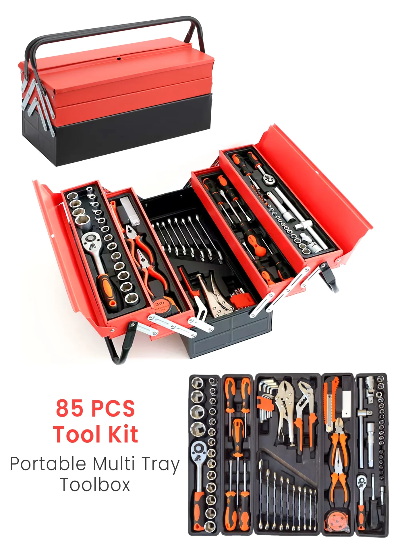 DBLEW Professional 85-Piece Hand Tool Set with Trolley Bag, Heavy-Duty Socket & Spanner Kit for Home, Auto, and Workshop Repairs (85 Pieces) zsg9m