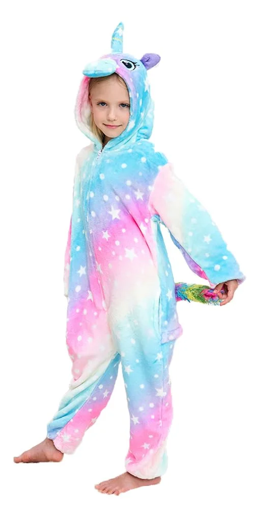 Premium Unicorn Animal Onesie Pajamas Soft Plush Halloween Cosplay Costume for Kids (Size 6) b4x5h