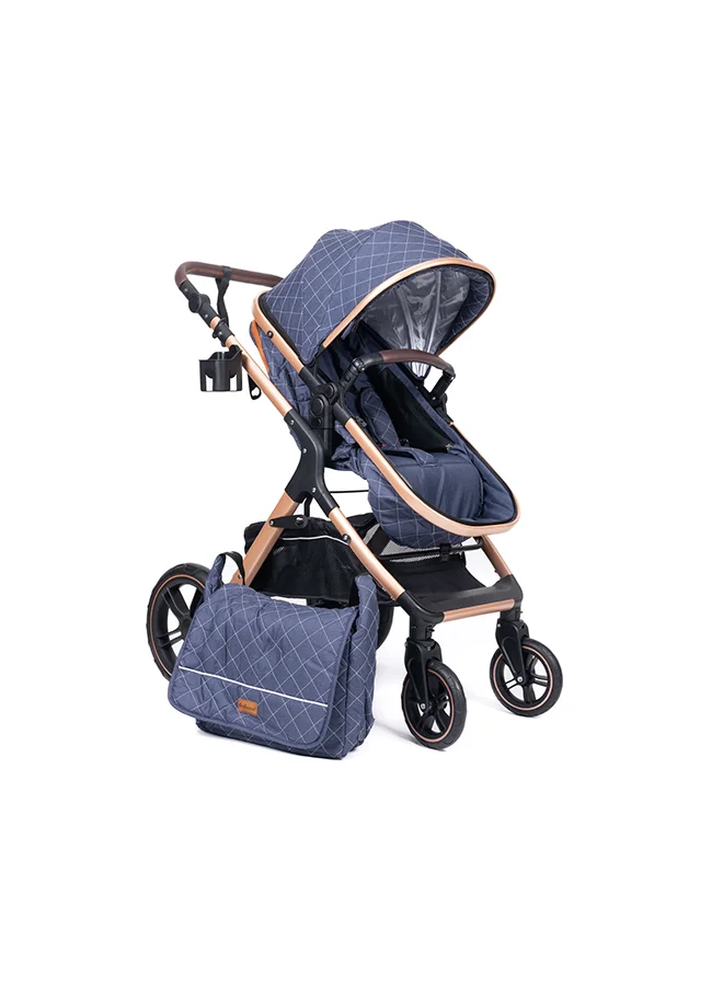 Belecoo Luxury 2-in-1 Baby Stroller and Bassinet Travel Pram with Reversible Handlebar and Shock Absorbing Wheels (Blue, Newborn to Toddler) grqpz