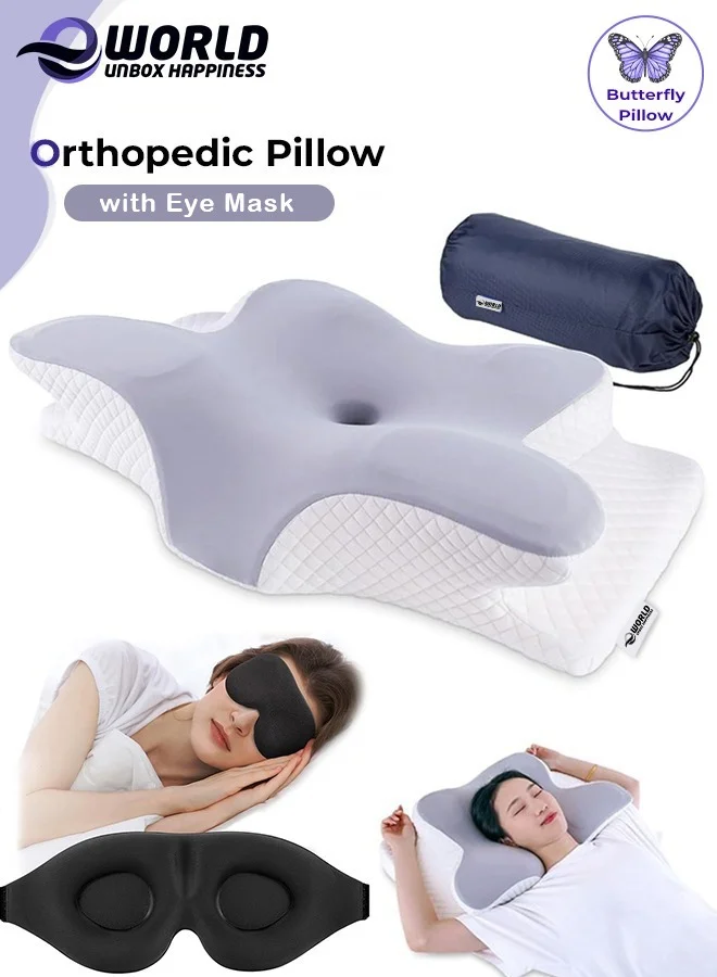 Eworld Memory Foam Butterfly Cervical Pillow Ergonomic Orthopedic Support for Neck and Shoulder Comfort (White, 60cm x 35cm) jqncs