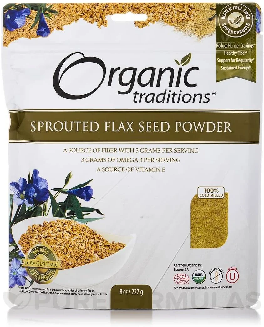 Organic Traditions Sprouted Flax Seed Powder (Premium Superfood, High Fiber & Omega-3, 454g) ta2d7