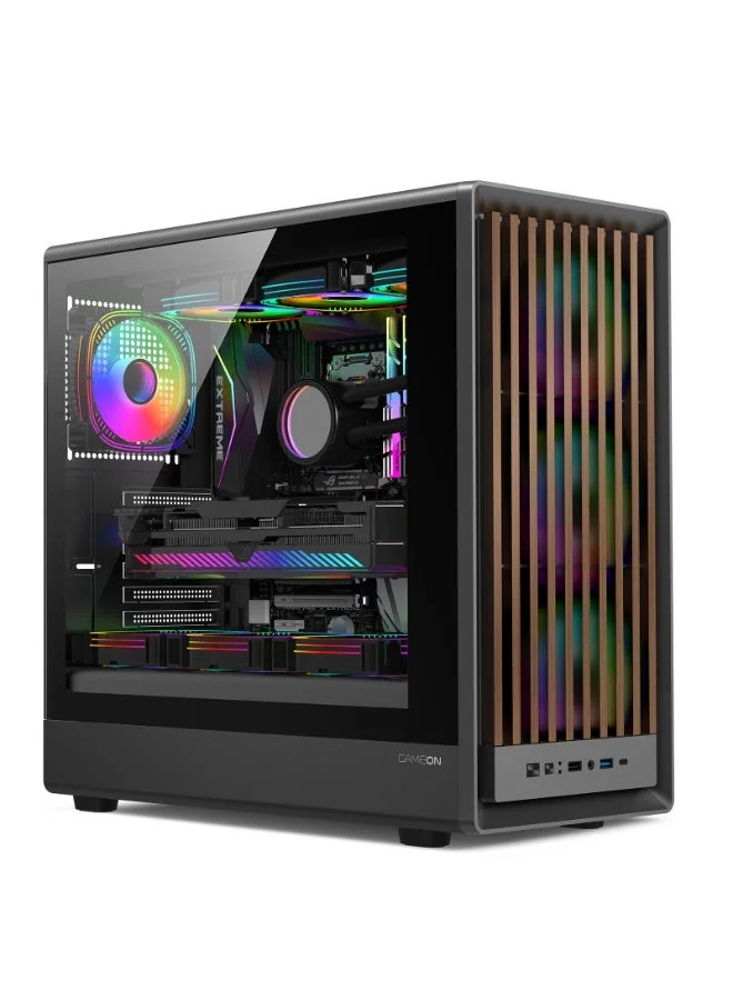 GAMEON Midnight Series ARGB Mid Tower Gaming Case (Black, ATX/M-ATX/ITX) with 7x 120mm Fans and Tempered Glass bthcq