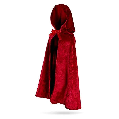 Little Red Riding Hood Costume Cape for Kids Premium Velour Hooded Cloak (Red, Size 5-6) 3vit1