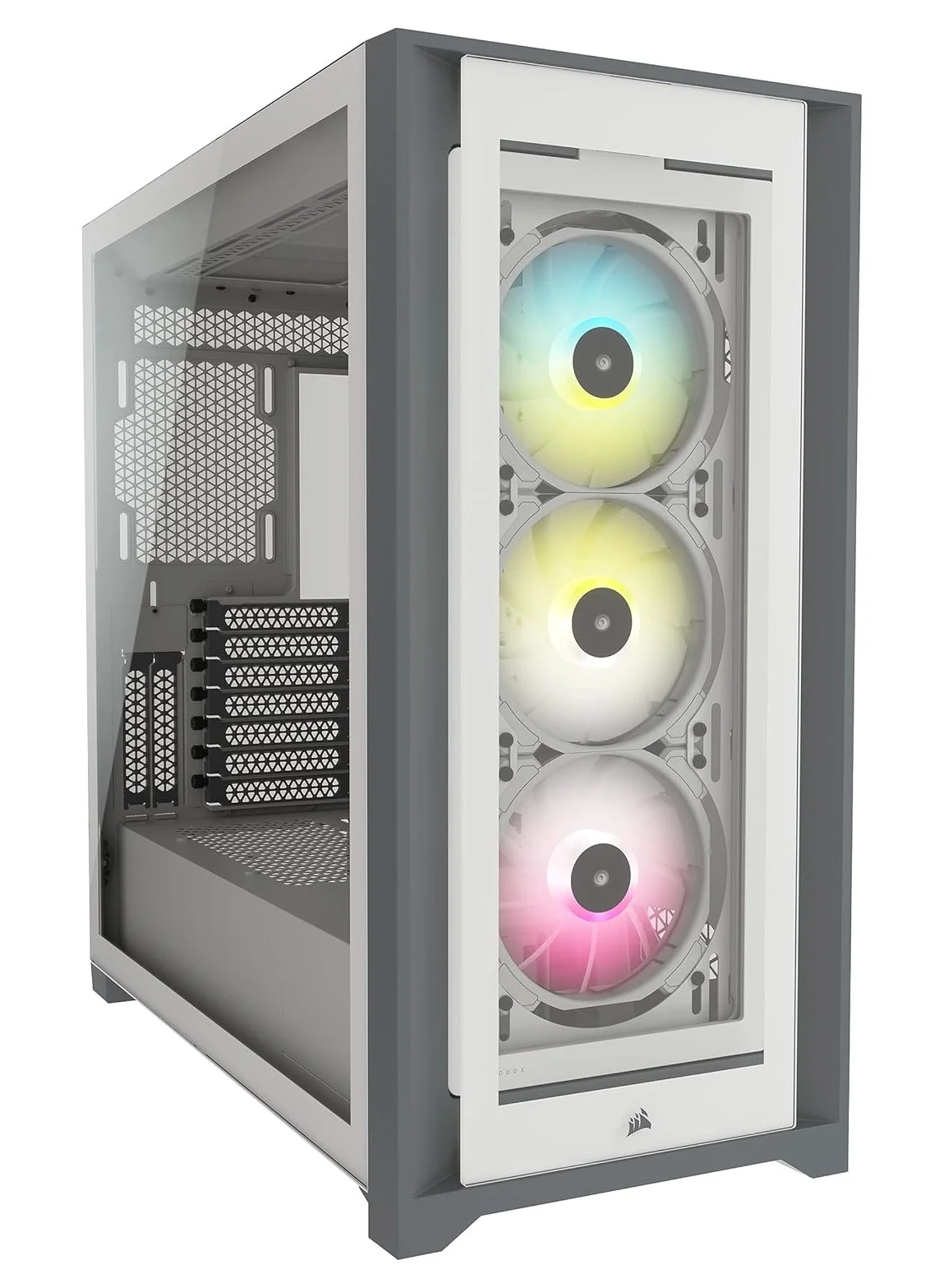 Premium Mid-Tower ATX PC Smart Case with Tempered Glass Panels and RGB Lighting (White, Mid-Tower) 41n9h
