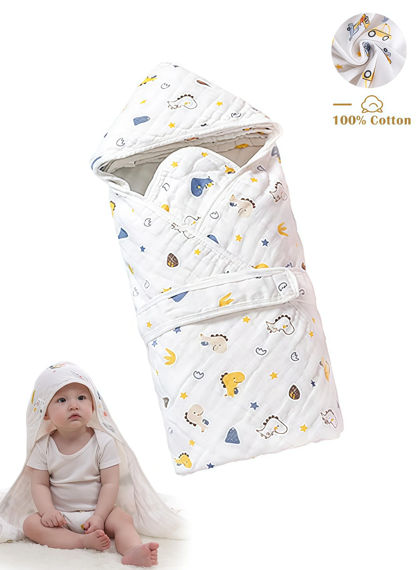 Sweet Life Baby Hooded Swaddle Wrap, Premium Breathable Cotton Sleeping Sack for Newborns (Unisex, 0-6 Months) pfdvh