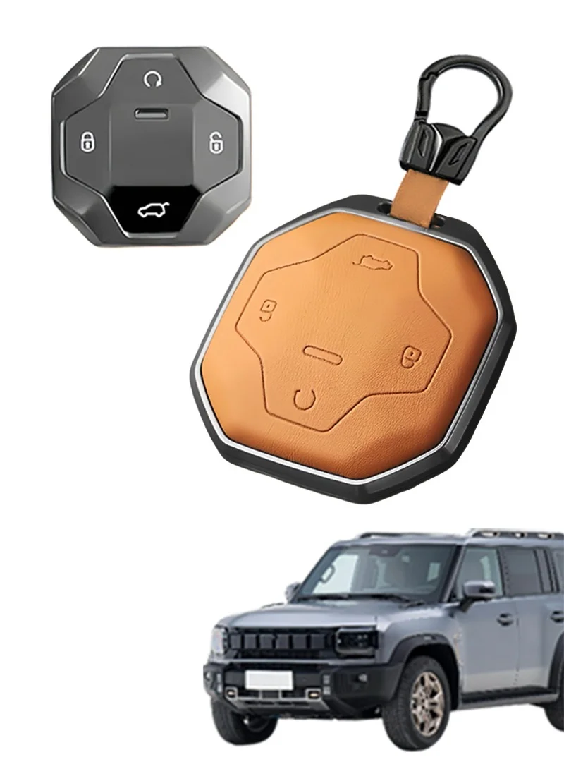 Premium Cowhide and Zinc Alloy Car Key Case for T2 2023-2024 Models (Black, 1 Pack) p76ou