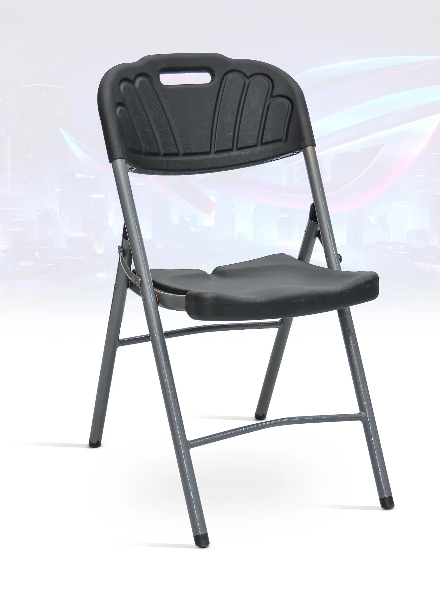 Premium Folding Chair with Metal Frame and Plastic Seat (Black and Grey, 45 cm x 45 cm x 80 cm) oksat