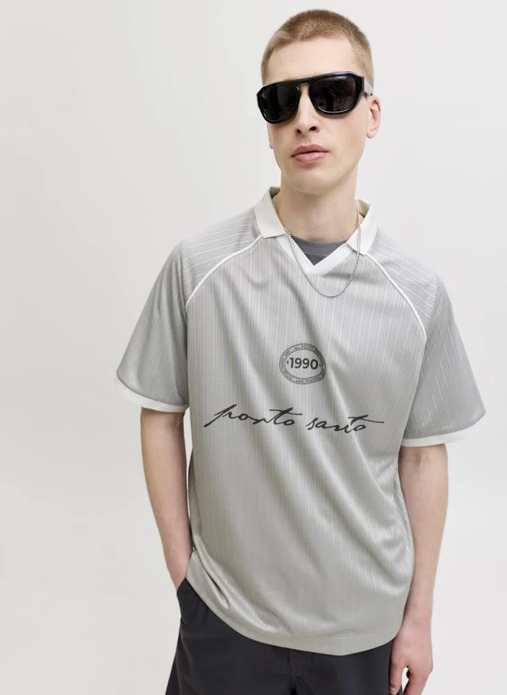 JACK & JONES Football Jersey Polo Shirt Premium Breathable Athletic Casual Wear (Navy, Large) 2igxw