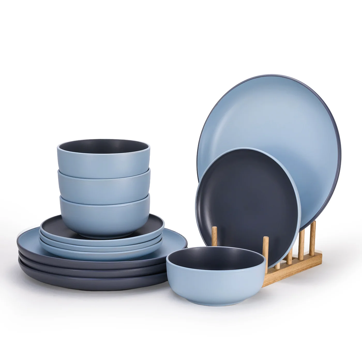 Nordic Style 12-Piece Stoneware Dinnerware Set (Blue, 4-Person Service) Premium Ceramic Tableware for Dining trdq3