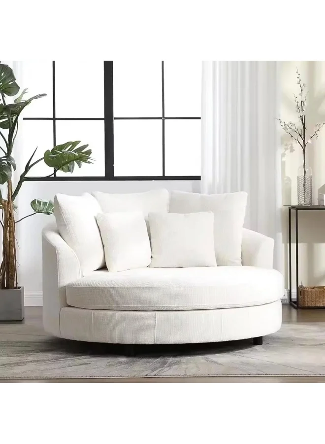 Zayn Comforts Modern Round Lounge Fabric Sofa Chair with Solid Wood Frame (White, 75 cm) zqf72