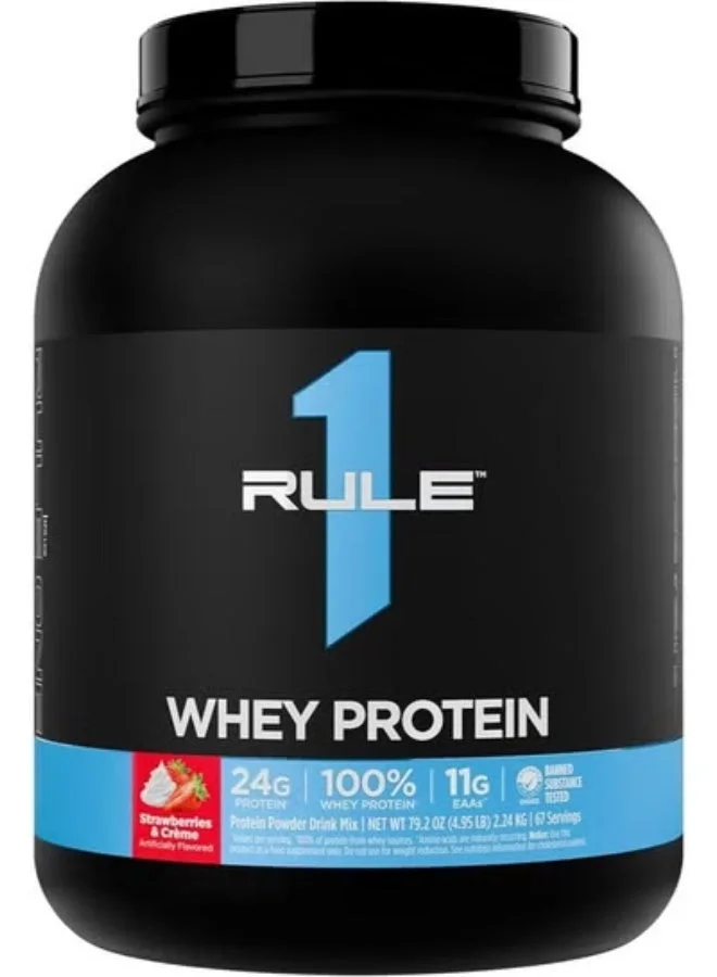 Rule 1 Whey Blend Protein Powder Strawberry Cream (2.25 kg) Premium Whey Concentrate Isolate & Hydrolysate Formula for Muscle Recovery g20is