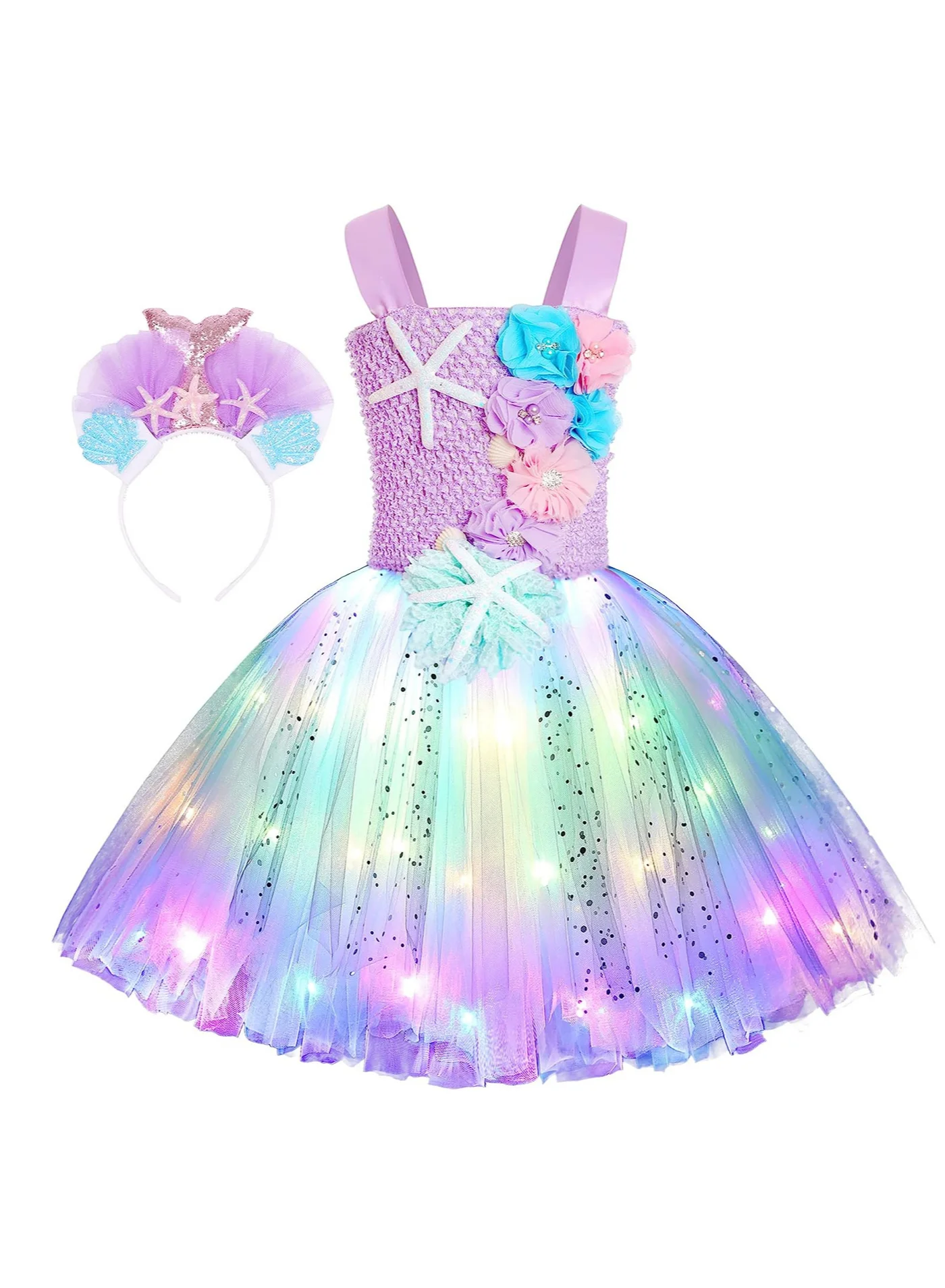 Loquat Mermaid Princess Dress with LED Lights for Girls (Multicolor, L) kop18