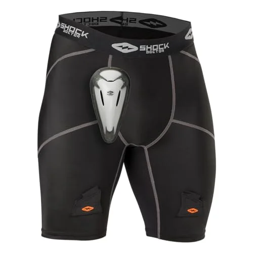 Premium Hockey Compression Shorts with Protective BioFlex Cup for Men (Black, Adult) 01k6b