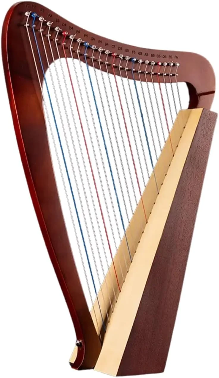 MegArya 23-String Lyre Harp Professional Mahogany Musical Instrument for Beginners (Natural Wood, 23 Strings) y6y40