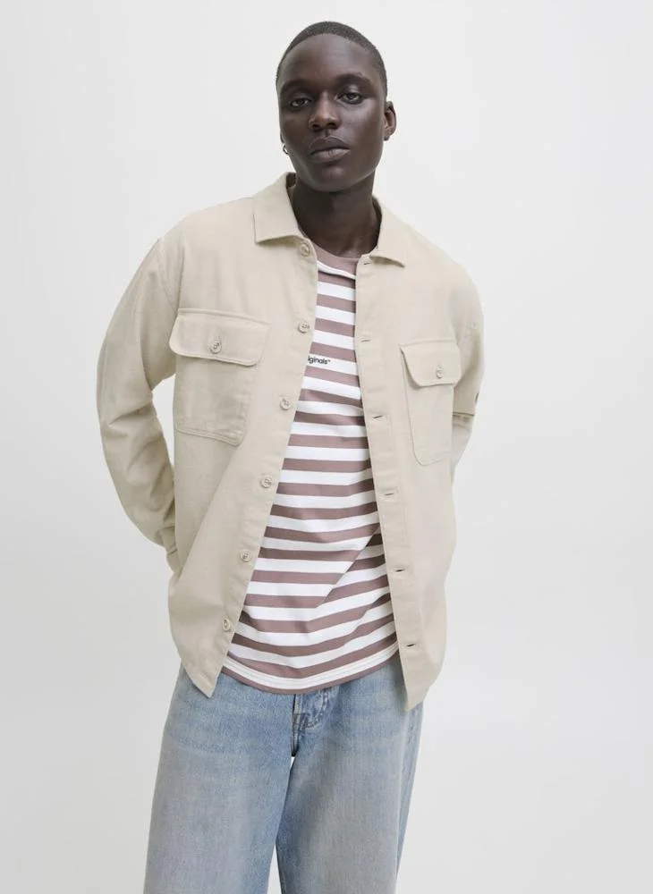 JACK & JONES Relaxed Fit Long Sleeve Button Down Shirt Premium Cotton Casual Wear (For Men) zxzyt