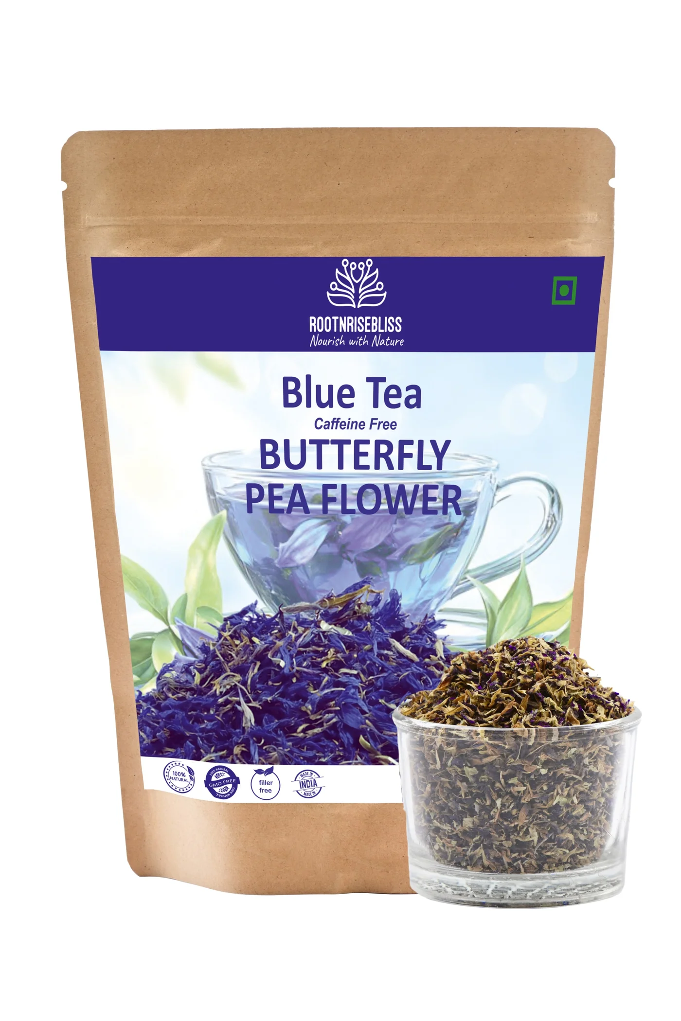 ROOTNRISEBLISS Premium Dried Butterfly Pea Flowers Natural Herbal Tea (Blue, 100g) 89m69