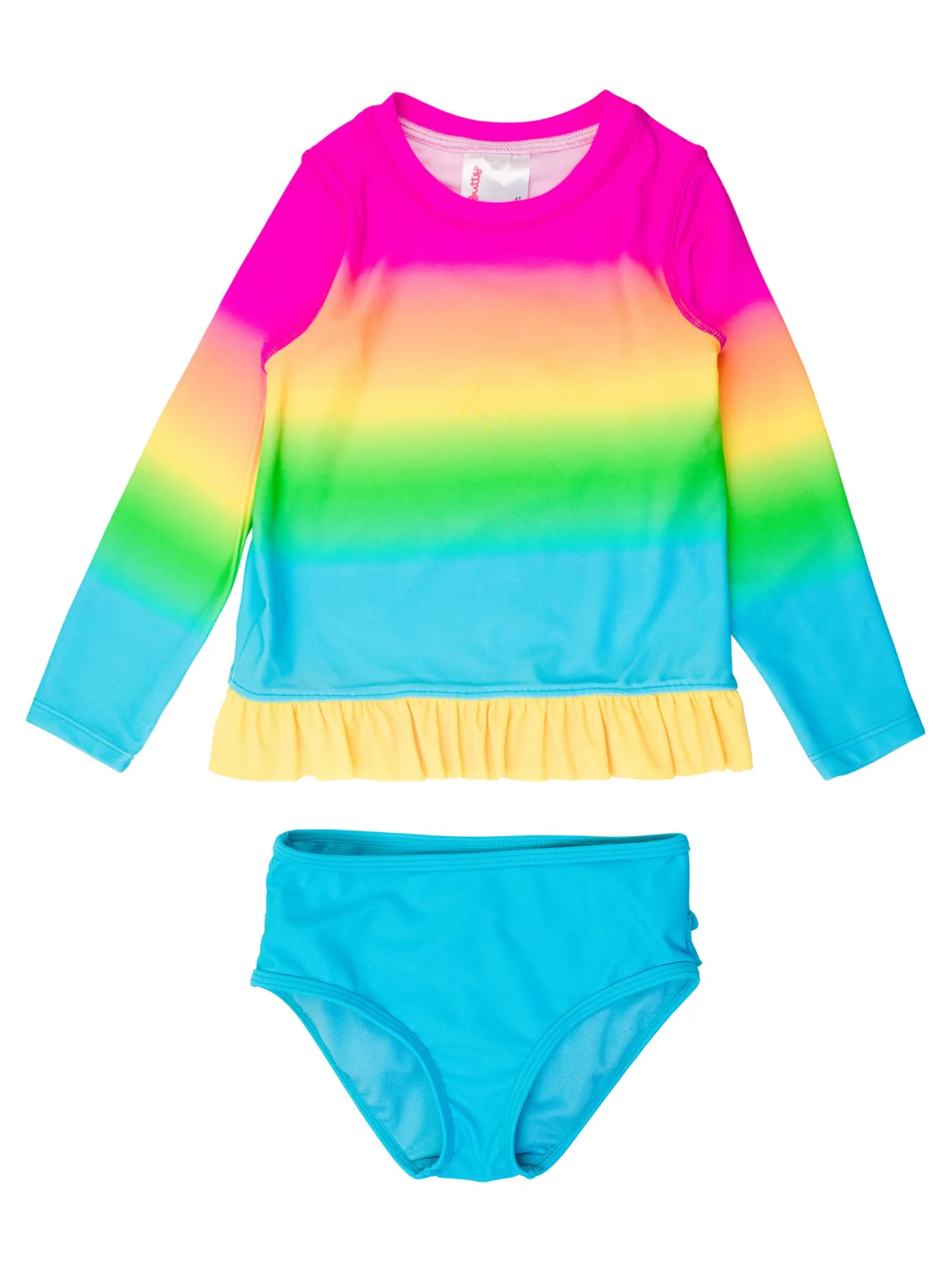 Premium Long Sleeve Rash Guard Swimsuit for Toddler Girls UPF 50+ Sun Protection (Neon Sunset, 2T) ys1so