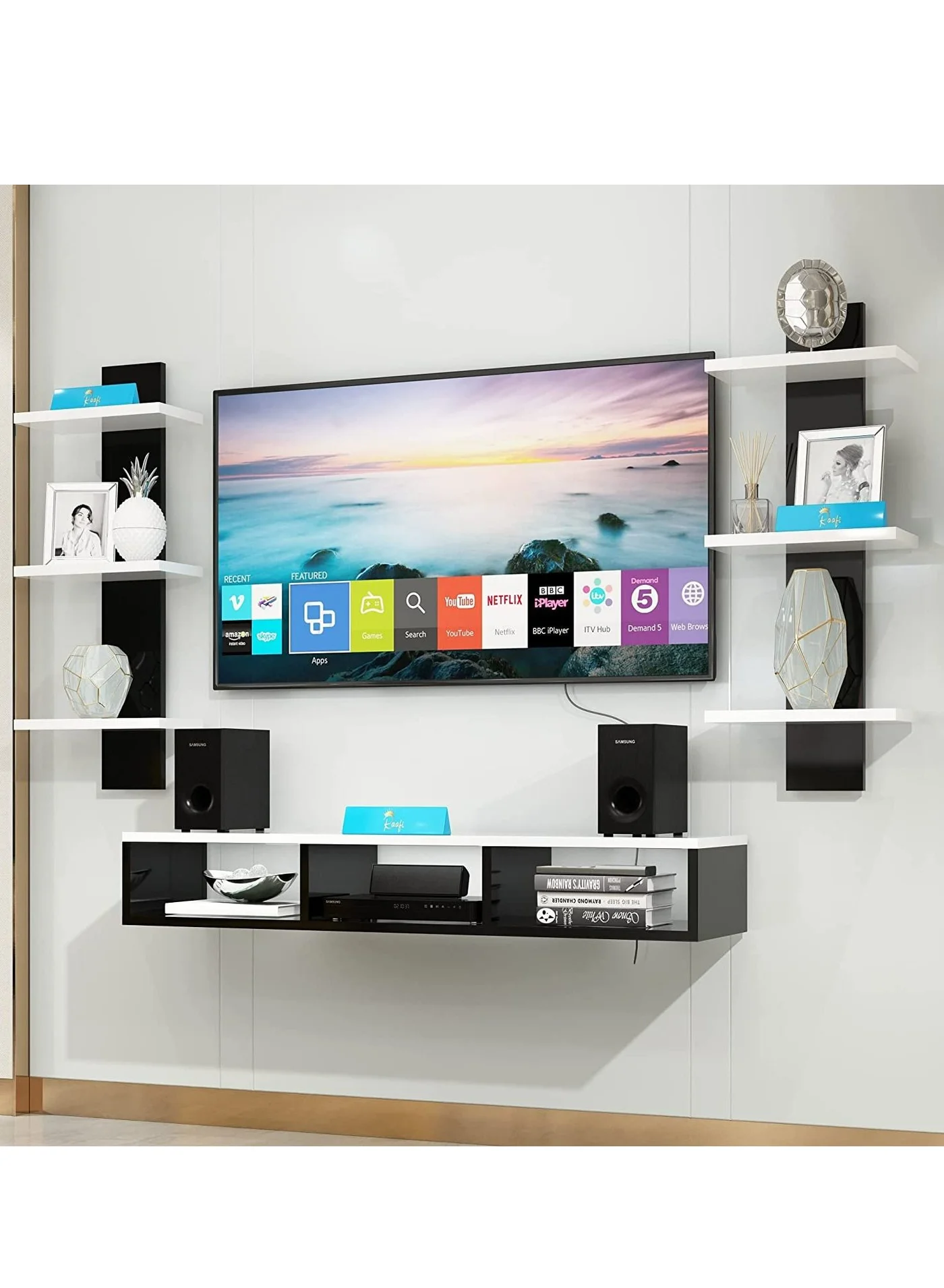 MODERN HOME Wall-Mounted TV Shelf with Storage (Black and White, 120 cm) pcksj