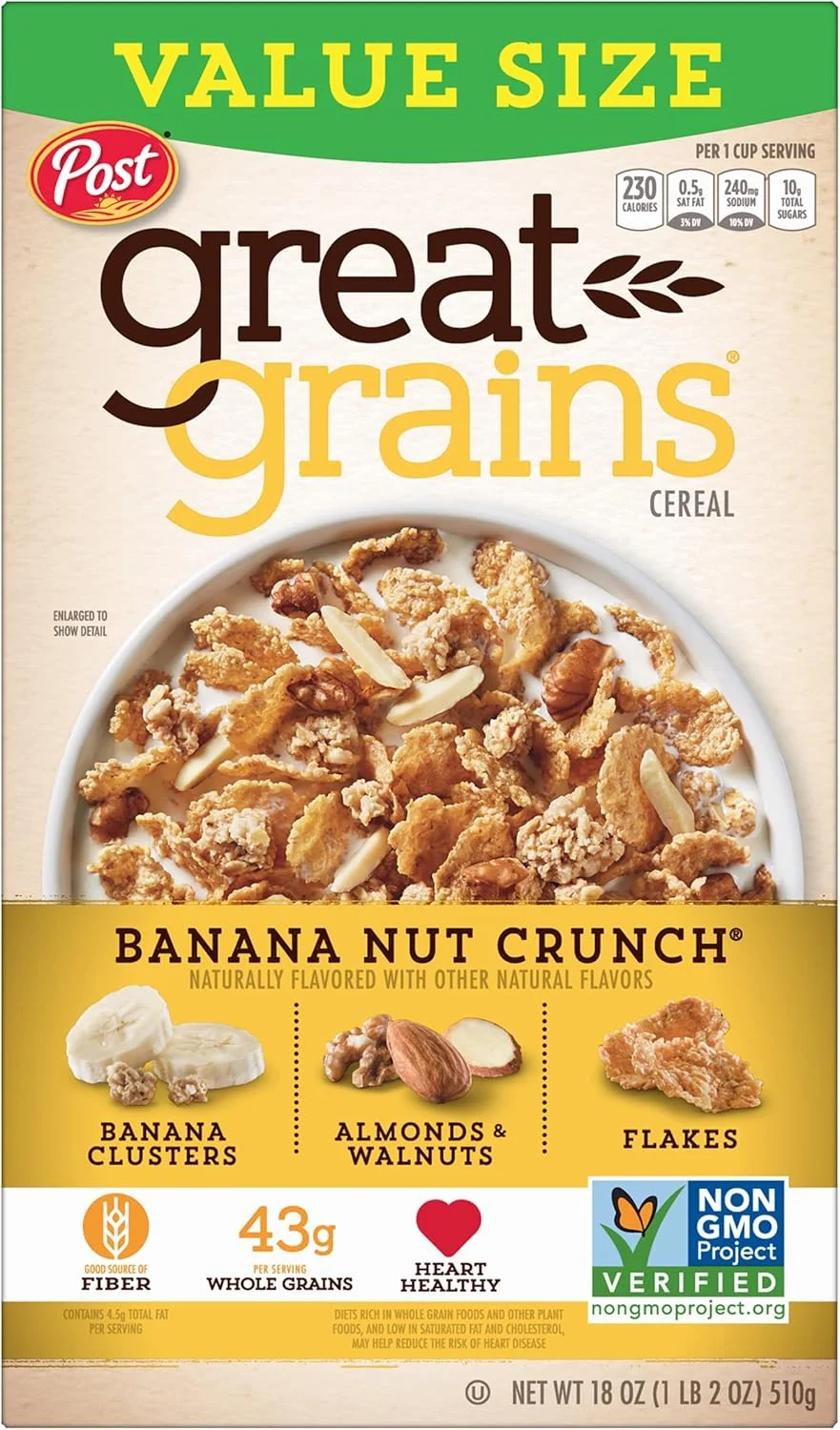 Great Grains Banana Nut Crunch Breakfast Cereal (Premium Whole Grain Blend, 510 g) s9gf9