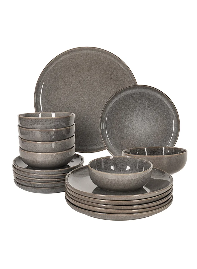 Noon East 18-Piece Stoneware Dinnerware Set, Reactive Glaze Glossy Finish, Microwave & Dishwasher Safe (Dark Grey, Service for 6) 9me9c