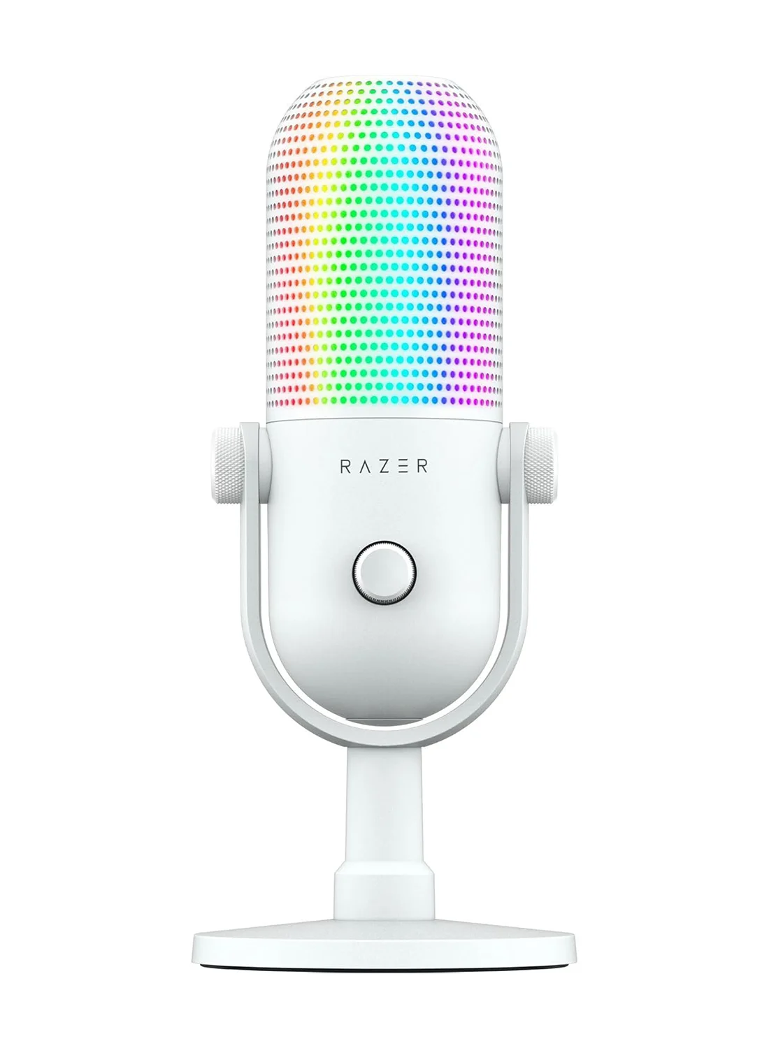 Premium RGB USB Condenser Microphone with Reactive Lighting and Tap-to-Mute Sensor (White) nos3s