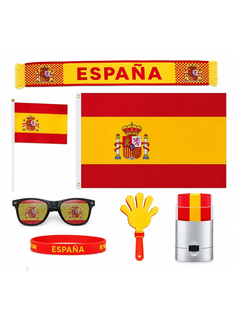 Spain Football Fan Kit 7-in-1 Supporter Cheering Accessories Set for Match Day (Multicolor, 7-Piece Set) 2y0xe