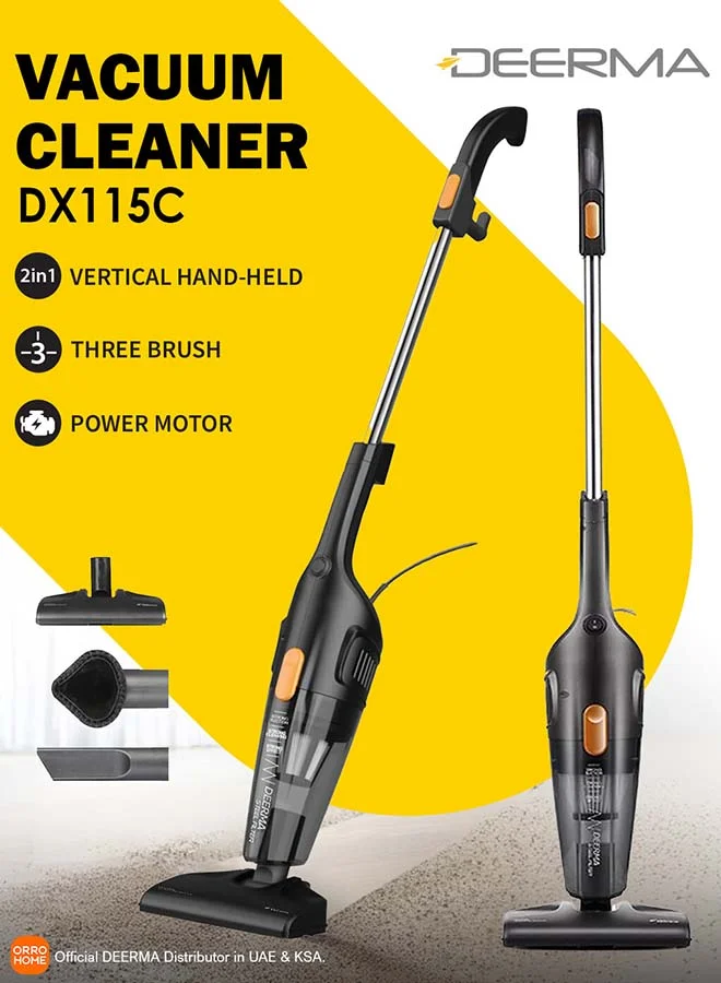 Deerma 2-in-1 Handheld and Upright Vacuum Cleaner with HEPA Filtration for Home Hard Floors and Carpets (Black, 600 W) ayth4