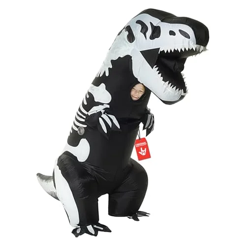 Skeleton Inflatable Dinosaur Costume for Kids Premium Blow Up Halloween Outfit (One Size) mchqq