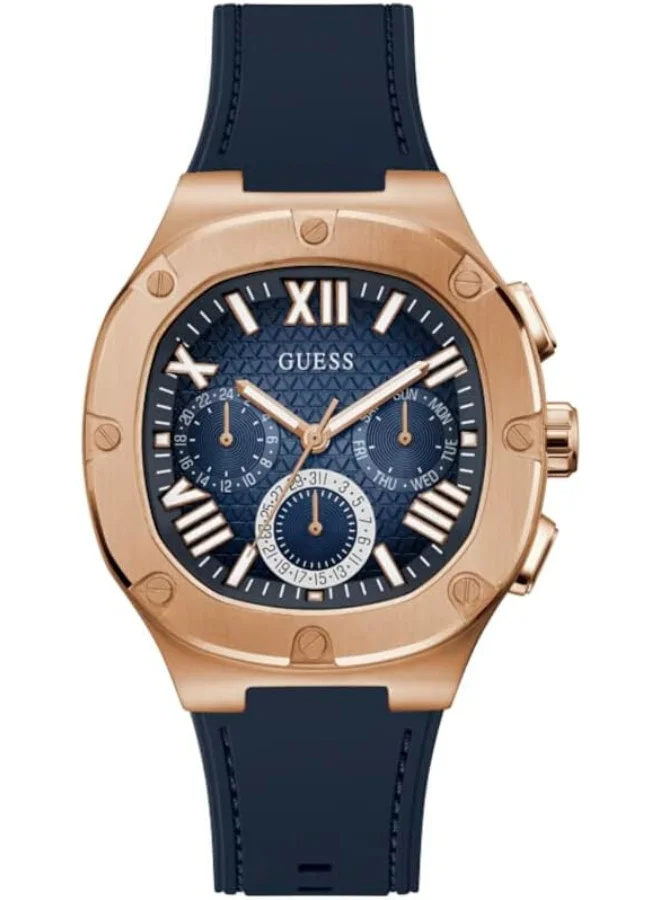 Premium Multifunction Analog Quartz Watch with Silicone Strap (Rose Gold and Navy, One Size) t8q0b