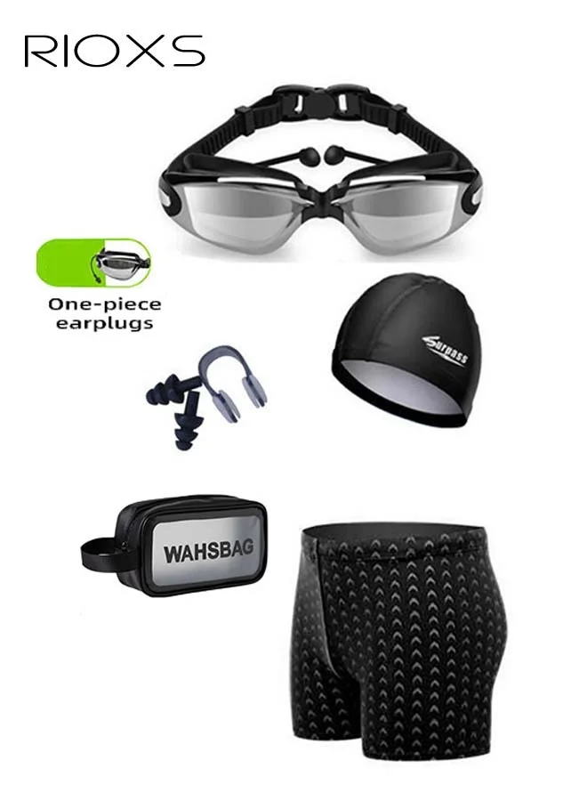 RIOXS Men's Professional Swimming Gear Set with Quick-Drying Trunks Goggles Cap and Accessories (One Size) mrsf9