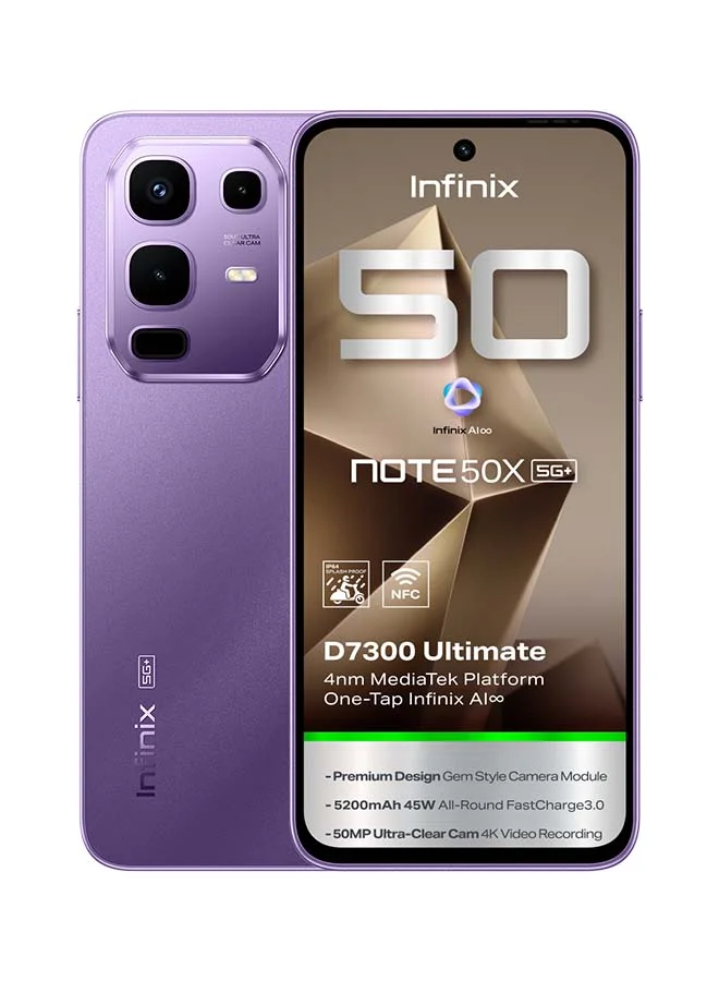 Infinix Note 50 X 5G Smartphone (Enchanted Purple, 256GB Storage, 16GB RAM, 6.67-inch Display, Middle East Version) x7h5l