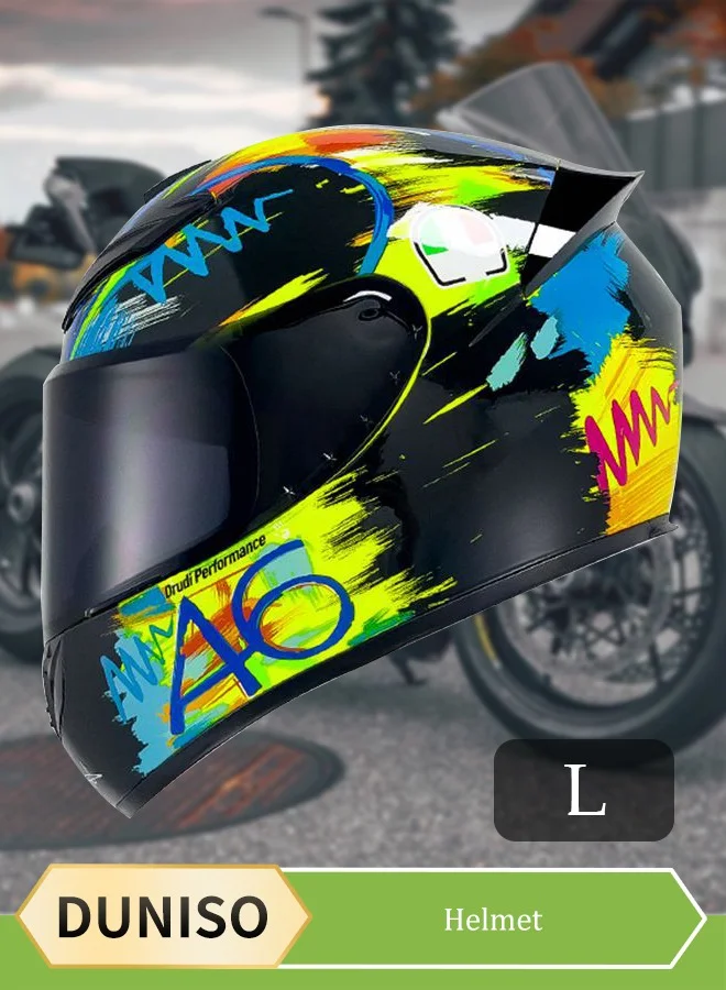 DUNISO Full Face Motorcycle Helmet Premium Lightweight Protective Gear with Black Lens for All-Season Riding (Black, L) a7tfi