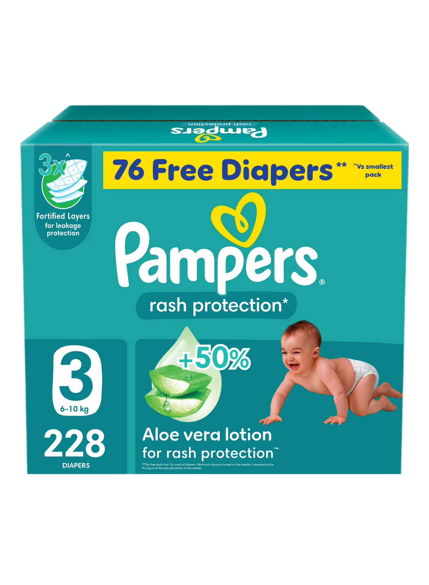 Premium Taped Diapers with Aloe Vera Lotion for Rash and Leakage Protection (Size 3, 6-10kg, 228 Count) 25uxf