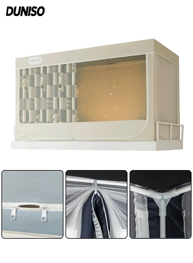 DUNISO Private Bed Curtain Blackout Tent Canopy for Single Bed (Breathable Linen Texture, Dustproof Privacy Shield) sv8k8