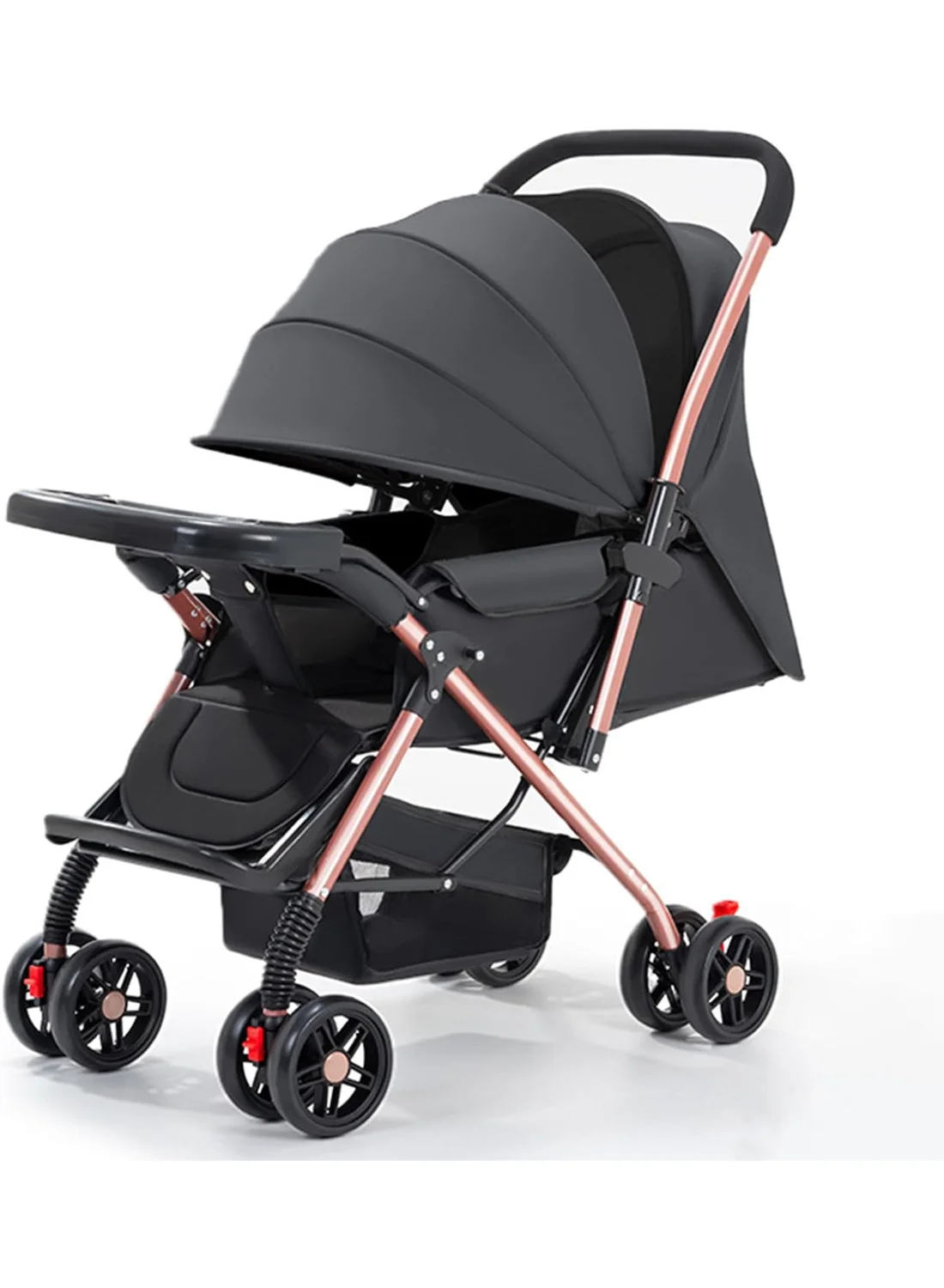 HI-FINE Lightweight Travel Stroller, One-Click Foldable Infant Pushchair with Storage Basket and Multi-Position Reclining Seat (Black, 0-3 Years) wcr8l