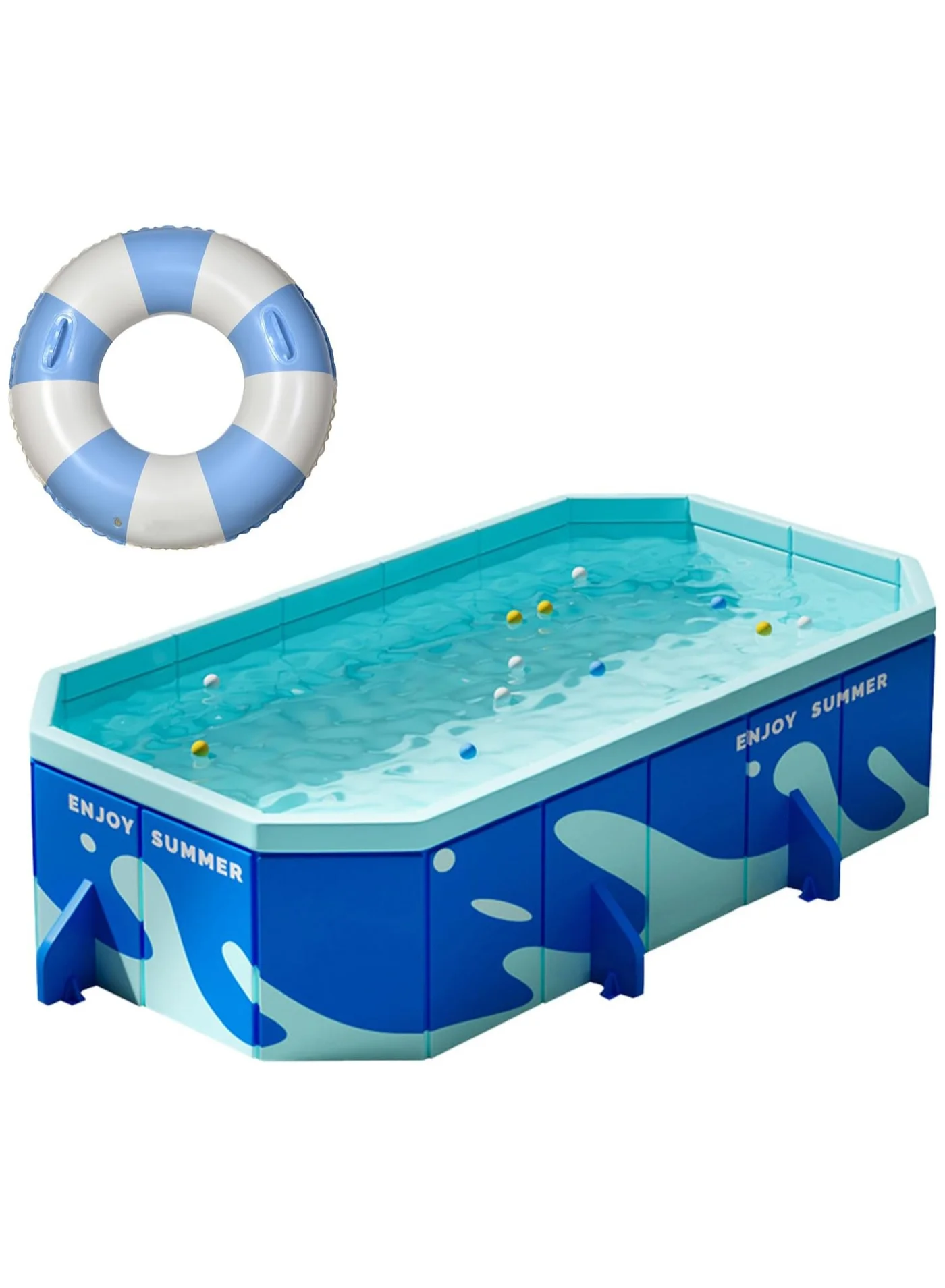 AUTOYSUR Non-Inflatable Foldable Swimming Pool for Family Backyard Garden Water Fun (Blue, 220 x 150 x 50 cm) obhky