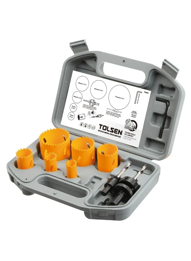 Tolsen 9-Piece Bi-Metal Hole Saw Set Professional HSS Cutter Kit for Wood PVC Plastic Drywall and Metal (9-Piece Set) n0hot