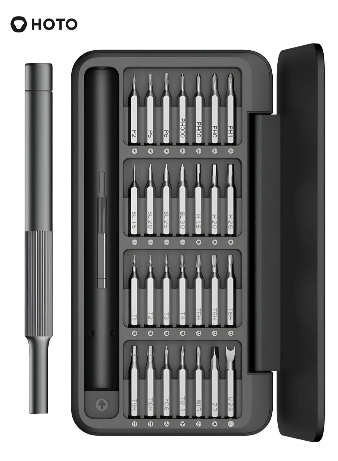 HOTO Precision Screwdriver Set with 28 S2-Steel Bits, Magnetic Storage, and USB Rechargeable Handle (28-Piece Set) 5pwas