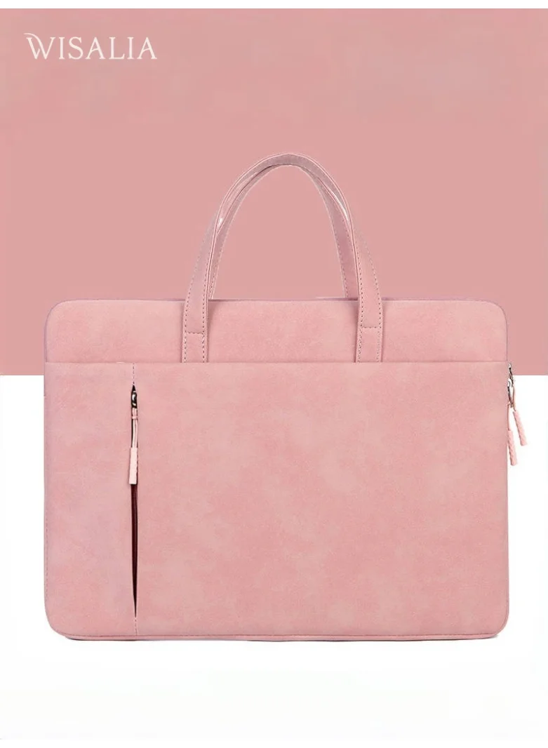 Wisalia Laptop Bag for Women (14 Inch, Pink) Waterproof PU Leather Briefcase with Shoulder Strap for Office and Travel lh1dx