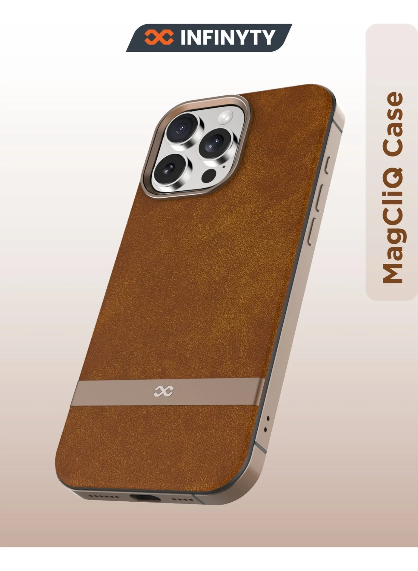 INFINYTY Premium Leather Case for Smartphone 16 Pro Max, Elegant Metal Frame, Shock-Resistant Protective Cover (Brown) sjisr