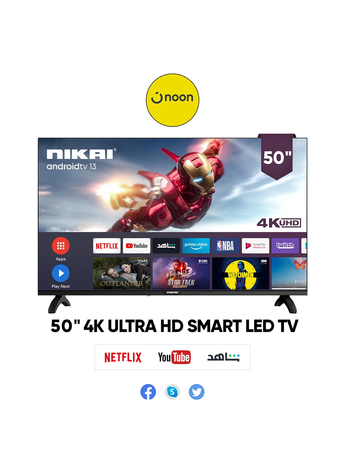 Nikai 50 Inch 4K UHD Smart LED TV, Ultra Slim Frame, Android OS, Built-in Wi-Fi, Quad Core Processor, 8GB Storage, 60Hz Refresh Rate (Black, 127 cm) gwfkt