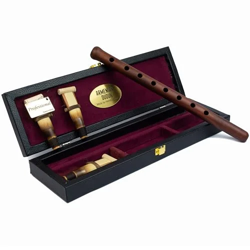 HandCraftoria Professional Armenian Duduk Woodwind Instrument (Apricot Wood, Key A) with Leather-Covered Case and Reeds 03nua