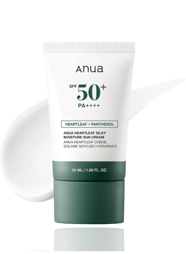 ANUA Heartleaf Silky Moisture Sun Cream SPF 50+ PA++++ Lightweight Daily UV Protection for Hydrated Skin (50 mL) hlv1y