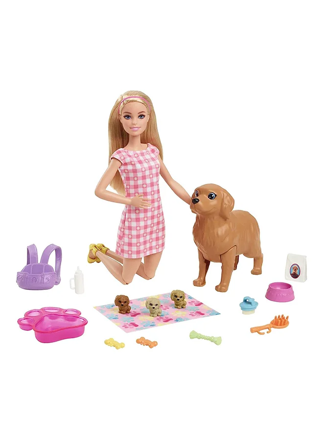 Fashion Doll Newborn Pups Playset with Blonde Doll and 3 Puppies (Premium Plastic, Kids Toy Set) 8j1m9