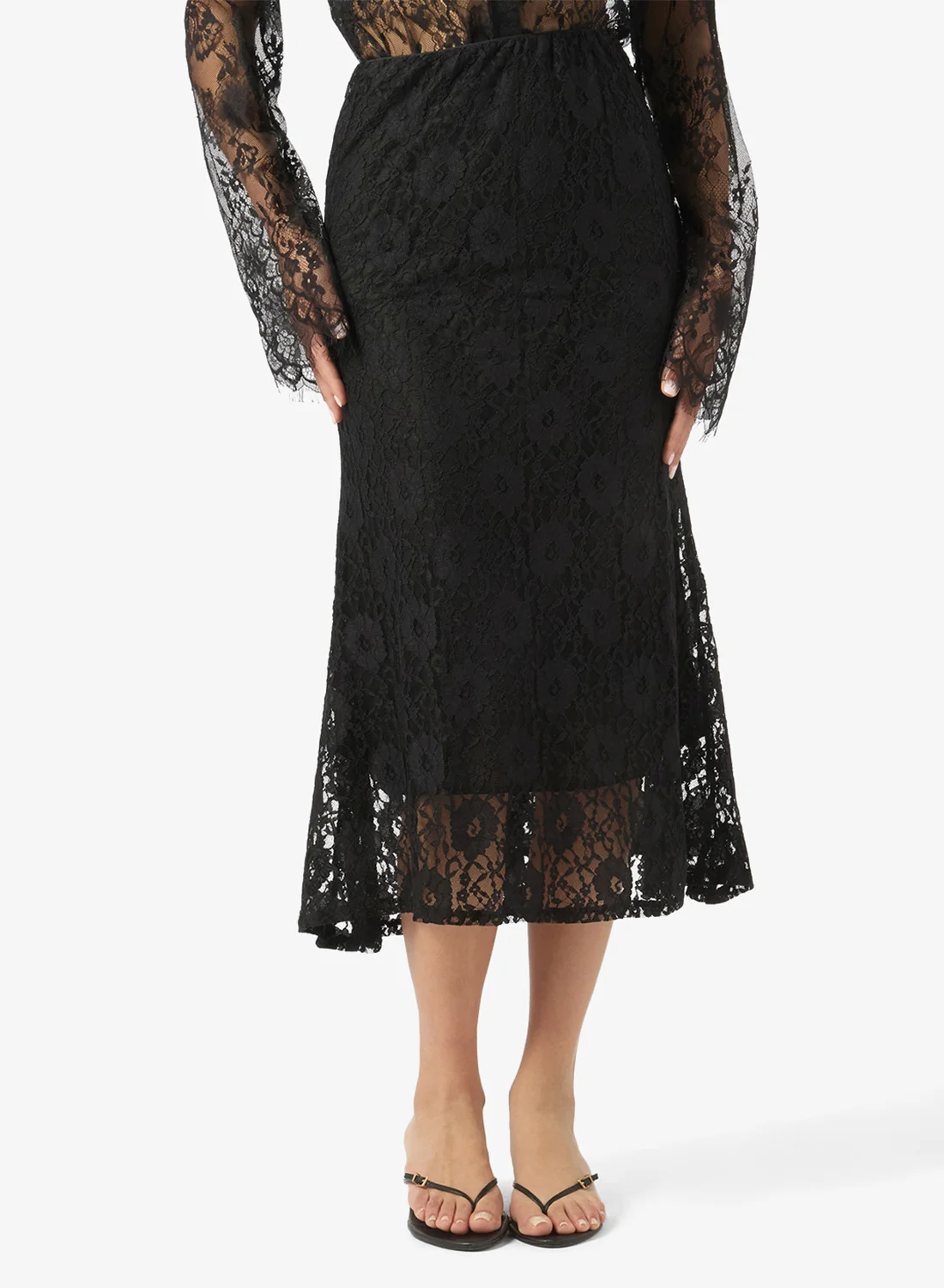Ginger Lace A-Line Skirt Elegant High-Waisted Floral Pattern Midi Skirt for Women 46382