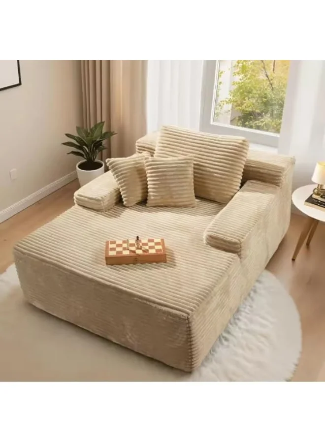 Zayn Comforts Premium Velvet Chaise Lounge Sofa Bed with Armrests and 2 Plush Pillows (Beige, 170cm x 122cm) v25w5